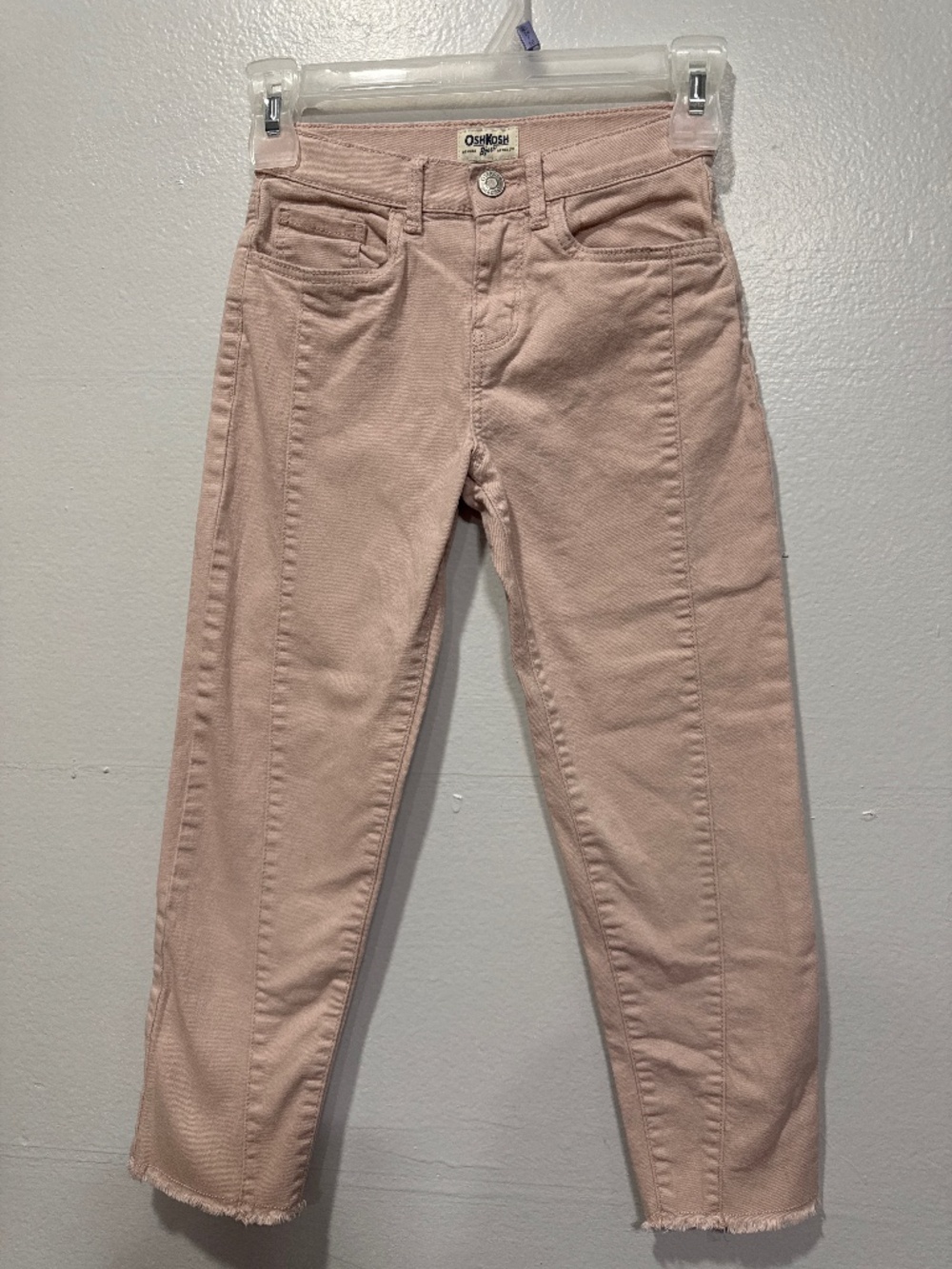 Oshkosh B’gosh pink denim pants Girls Size 7 adjustable waist raw hem
